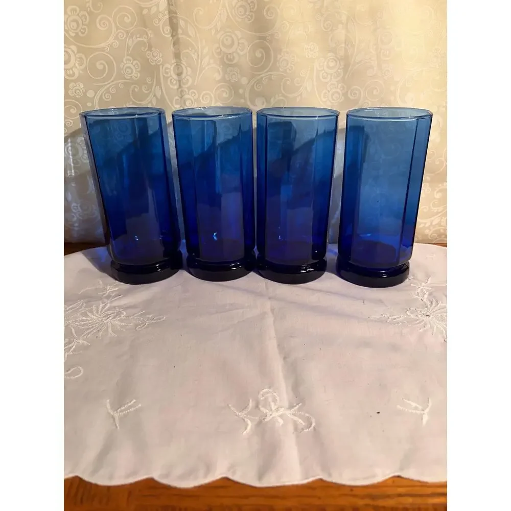 Set of 4 Anchor‎ Hocking Cobalt Blue Highball Glasses